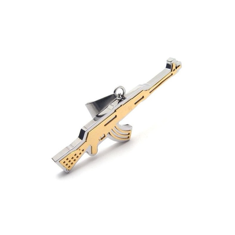 Mens Golden Pure Titanium Ak47 Rifle Pendant Necklace Mens Golden Pure Titanium Ak47 Rifle Pendant Necklace
