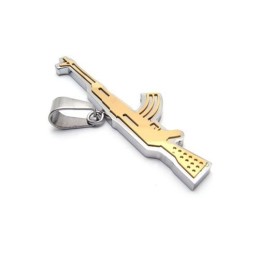 Mens Golden Pure Titanium Ak47 Rifle Pendant Necklace