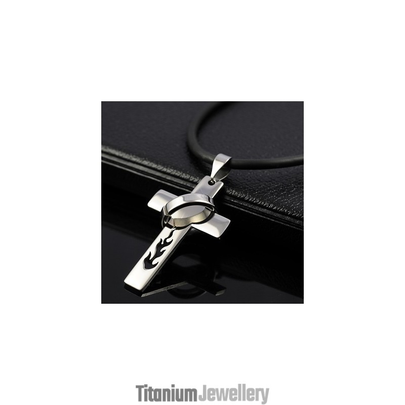 Boys Flame Titanium Cross Necklace Pendant