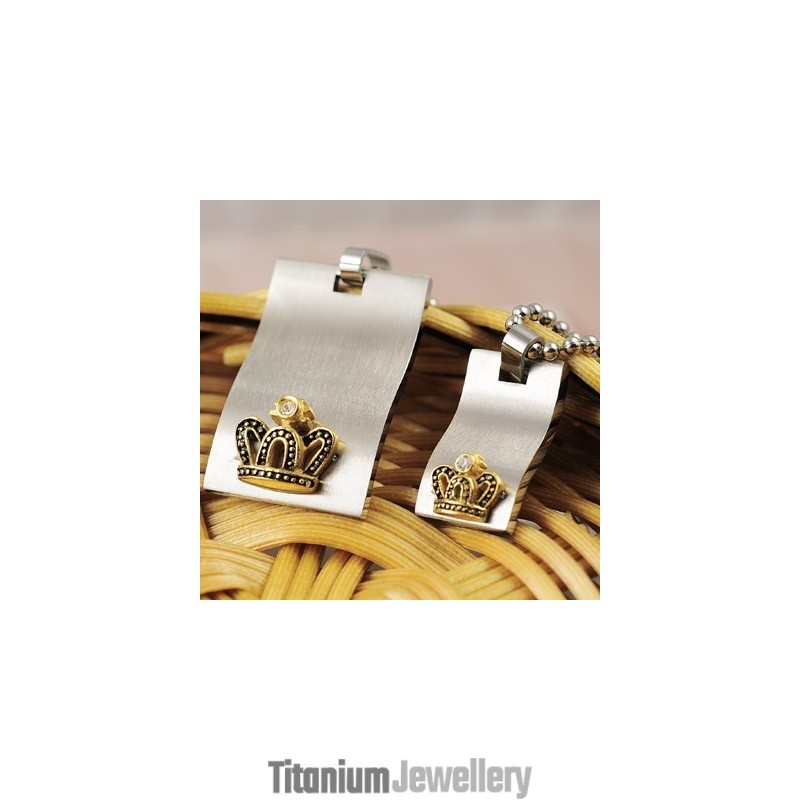 Sweetheart Lovers Titanium Necklaces Pendants With Gold Crown Sweetheart Lovers Titanium Necklaces Pendants With Gold Crown