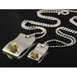 Sweetheart Lovers Titanium Necklaces Pendants With Gold Crown