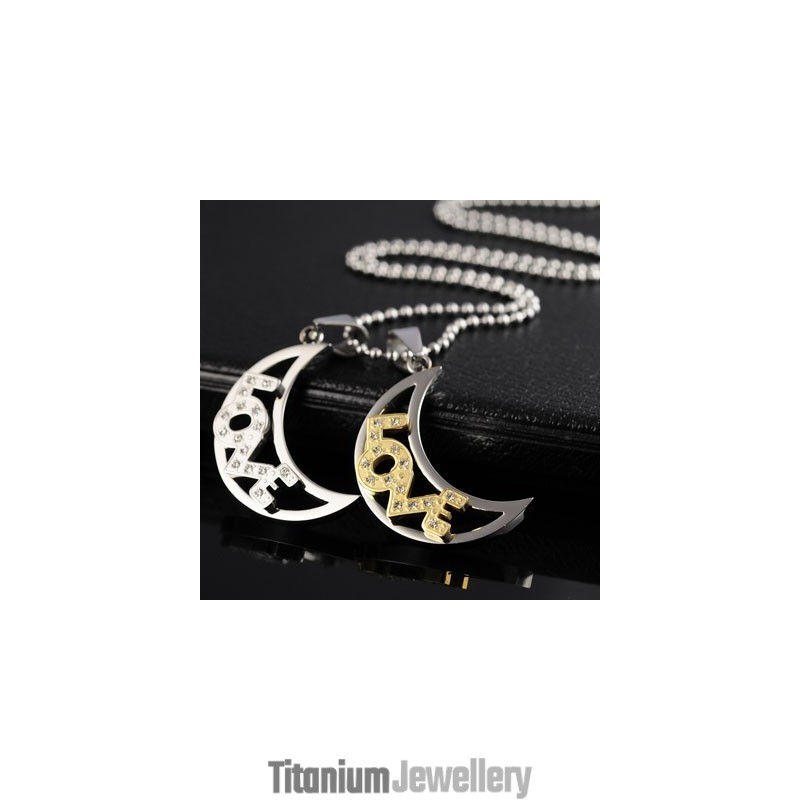 Love The Moon Sweetheart Lovers Titanium Necklaces Pendants