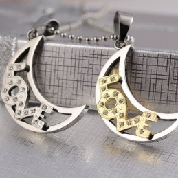 Love The Moon Sweetheart Lovers Titanium Necklaces Pendants