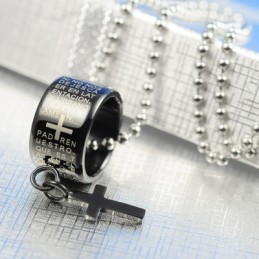 Fashion Gift Ring And Cross Black Titanium Necklace Pendant
