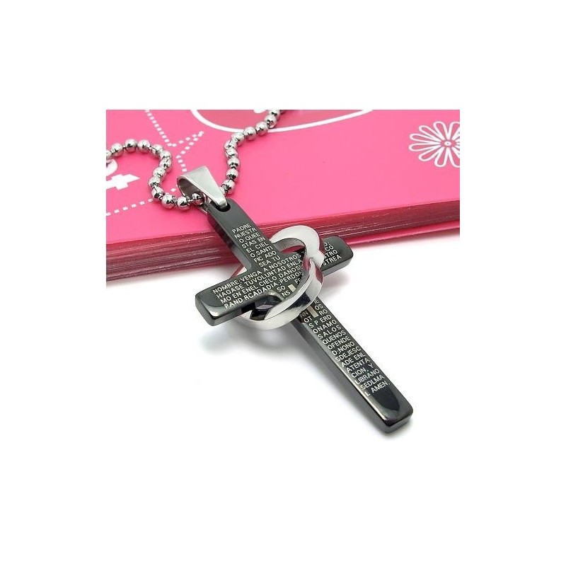 Cool Man Heart Cross Bible Black Titanium Steel Necklace Pendant (New)
