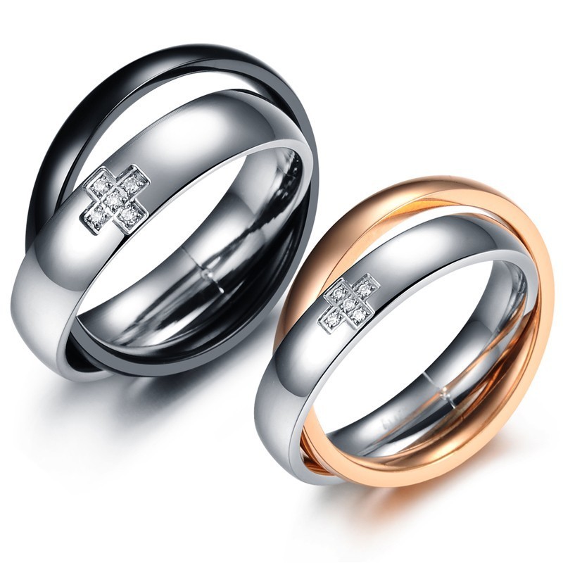 Stable Quality Cross Titanium Ring For Lovers With Diamond Stable Quality Cross Titanium Ring For Lovers With Diamond