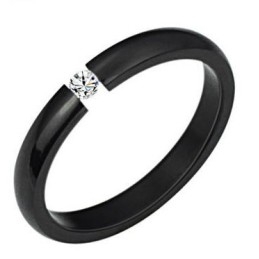 High Quality Black And White Titanium Ring For Lovers With Rhinestone
