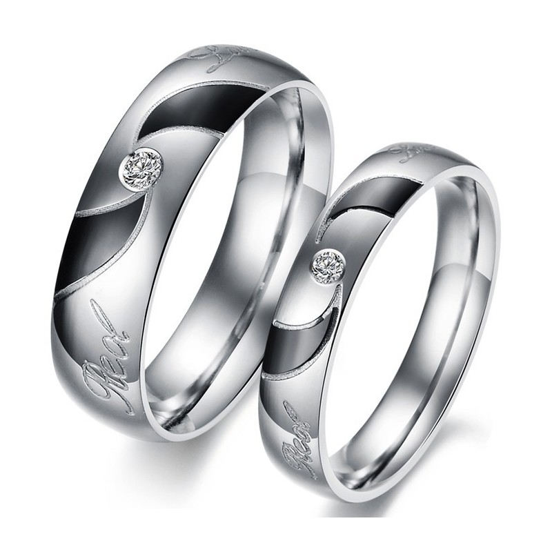 High Quality Black Titanium Ring For Lovers With Diamond