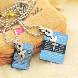 Fashion Blue Bible Sweetheart Couples Necklace Pendant