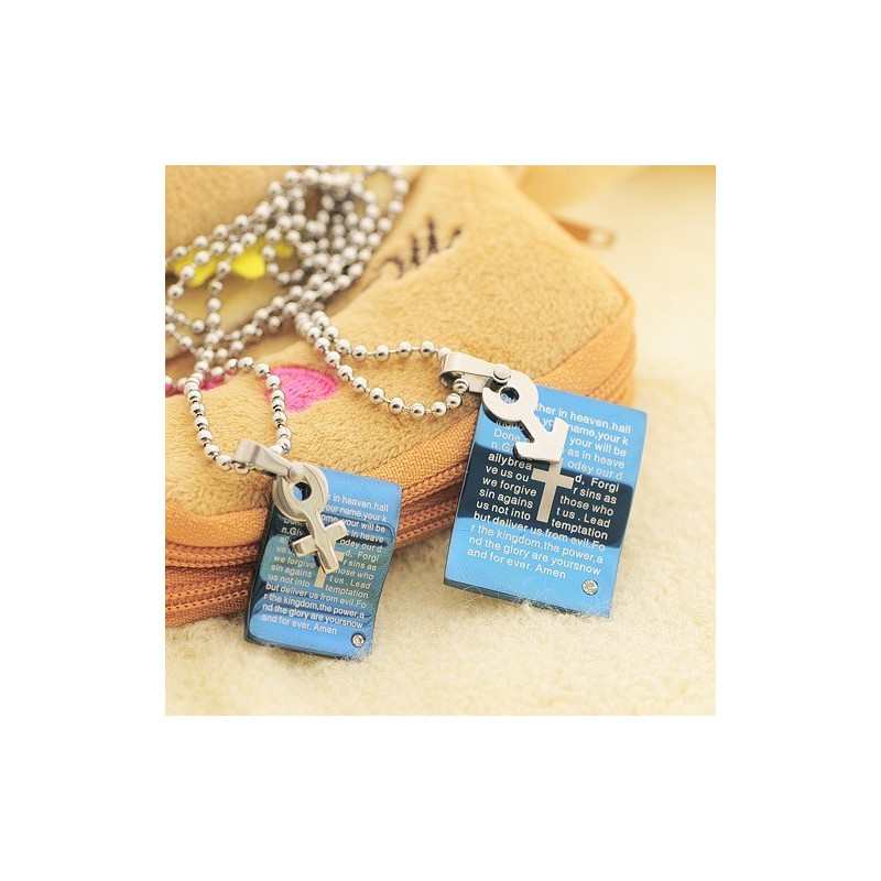 Fashion Blue Bible Sweetheart Couples Necklace Pendant Fashion Blue Bible Sweetheart Couples Necklace Pendant
