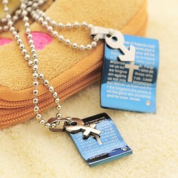 Fashion Blue Bible Sweetheart Couples Necklace Pendant