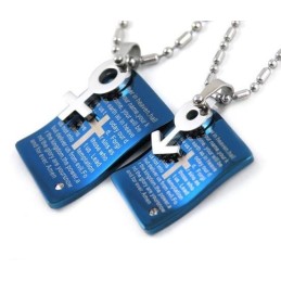 Fashion Blue Bible Sweetheart Couples Necklace Pendant