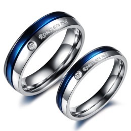 Reliable Reputation White And Blue Titanium Ring For Lovers With Diamond