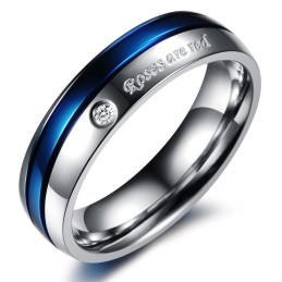 Reliable Reputation White And Blue Titanium Ring For Lovers With Diamond