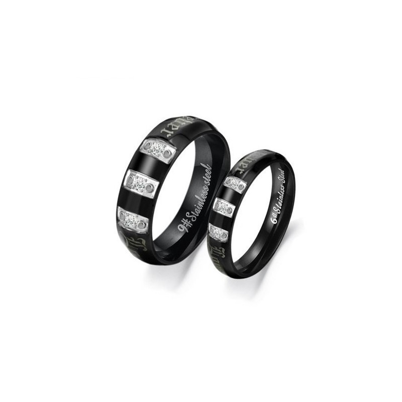 Complete In Specifications Black Titanium Ring For Lovers With Rhinestone