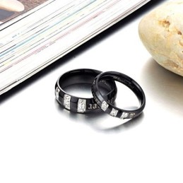 Complete In Specifications Black Titanium Ring For Lovers With Rhinestone