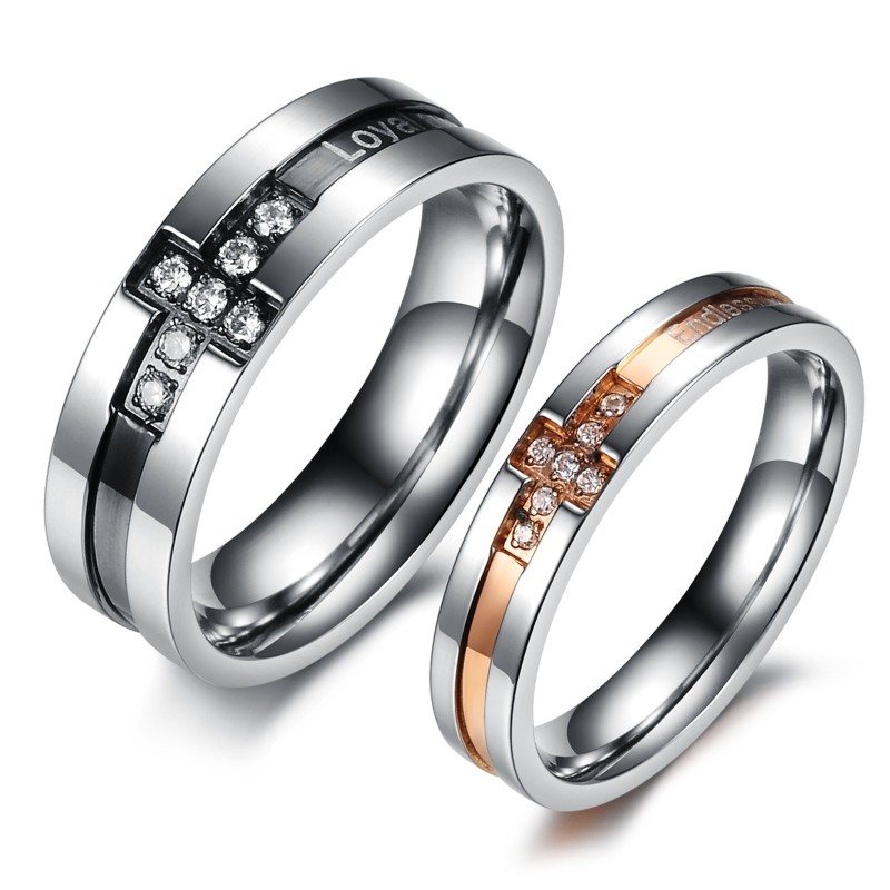 The King Of Quantity Cross Titanium Ring For Lovers With Rhinestone The King Of Quantity Cross Titanium Ring For Lovers With Rhinestone
