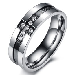 The King Of Quantity Cross Titanium Ring For Lovers With Rhinestone