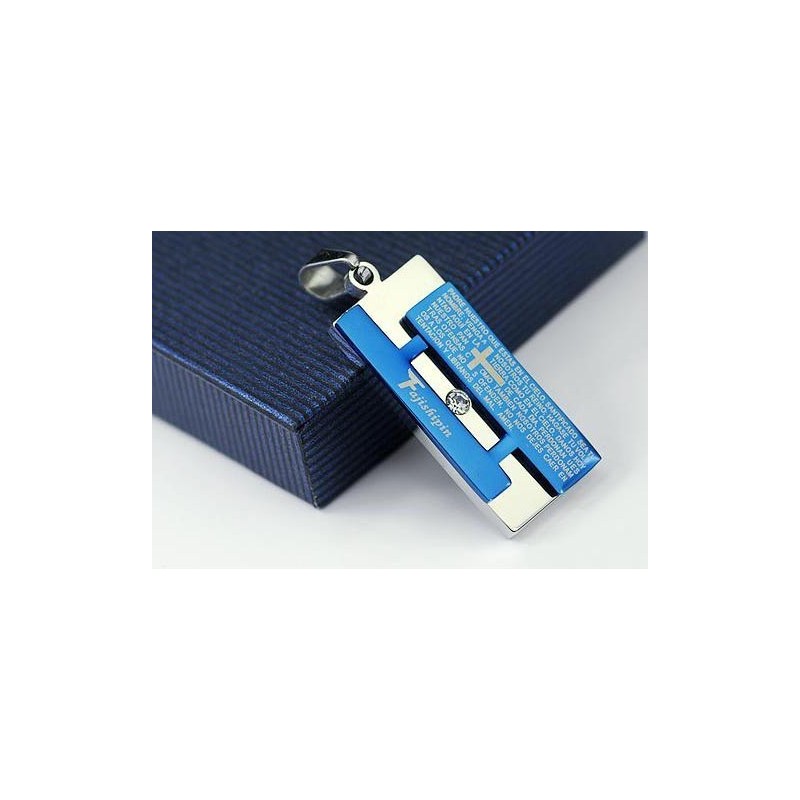 Man Blue Cross Bible Rectangle Pendant And Necklace Man Blue Cross Bible Rectangle Pendant And Necklace