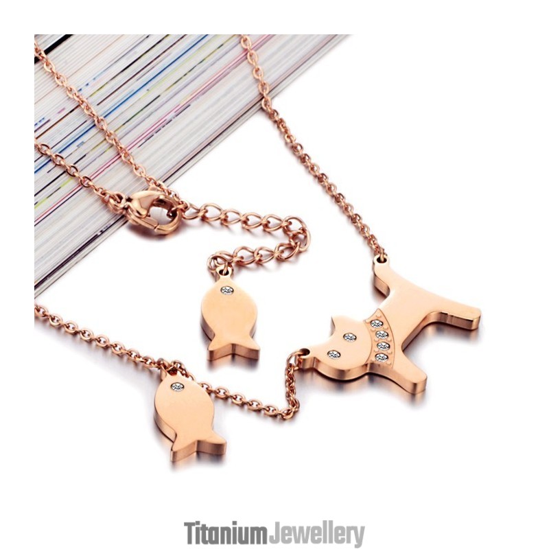 Selling Well All Over The World Cats Eat Fish Titanium Necklace