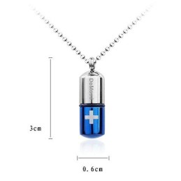 Blue Silver Pure Titanium Pill Pendant Cross Necklace