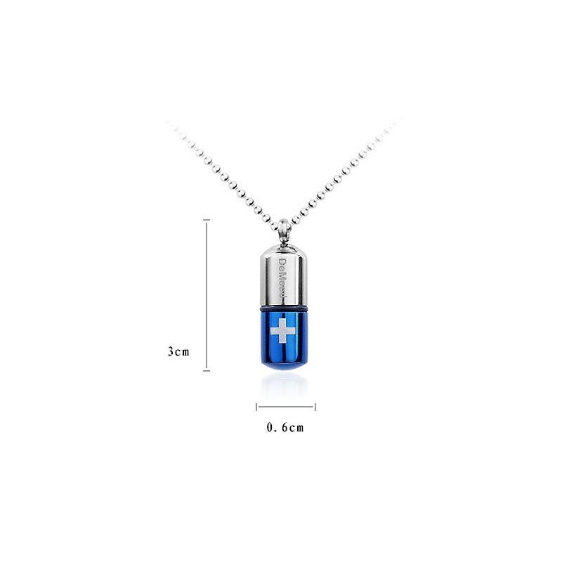 Blue Silver Pure Titanium Pill Pendant Cross Necklace Blue Silver Pure Titanium Pill Pendant Cross Necklace