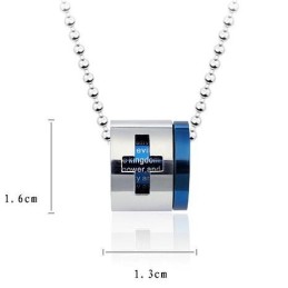 Man Blue Cross Bible Roller Pure Titanium Necklace And Pendant (New)