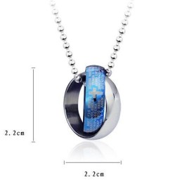 Blue And Silver Cross Bible Rings Titanium Pendant And Necklace