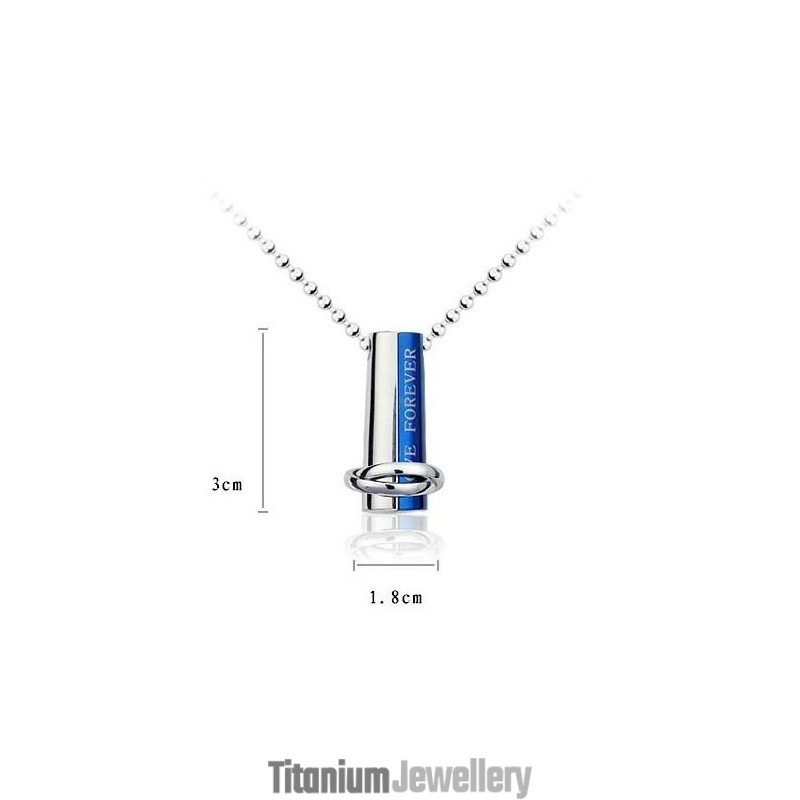 Love Forever Blue And Silver Two Part Titanium Pendant Necklace Love Forever Blue And Silver Two Part Titanium Pendant Necklace