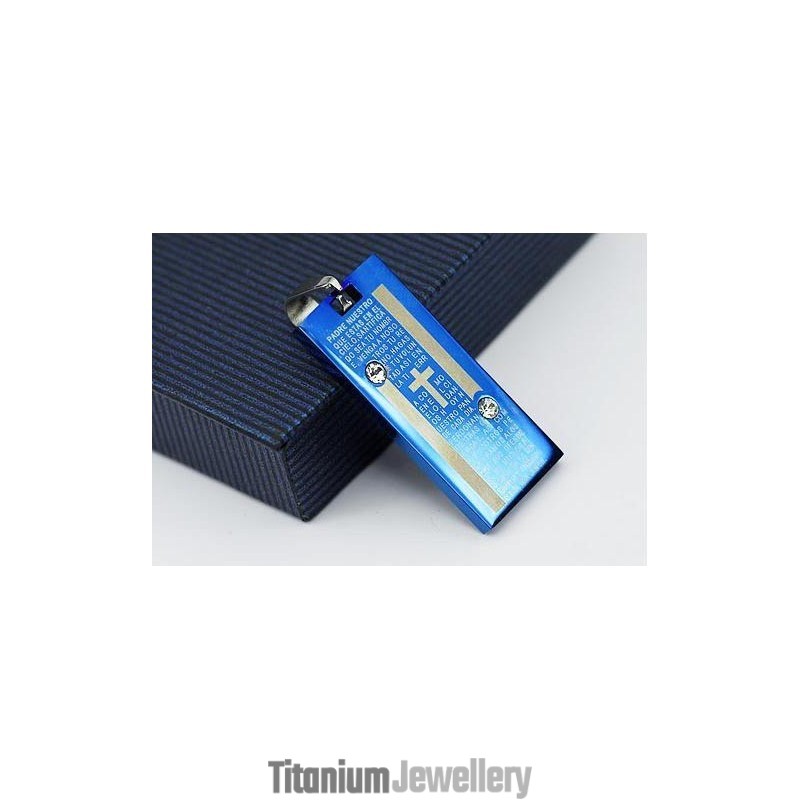Fashion Blue Cross Bible Two Stars Titanium Pendant Necklace