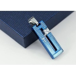 Fashion Bible Cross Blue Titanium Necklace And Diamond Pendant