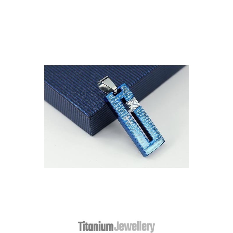 Fashion Bible Cross Blue Titanium Necklace And Diamond Pendant Fashion Bible Cross Blue Titanium Necklace And Diamond Pendant