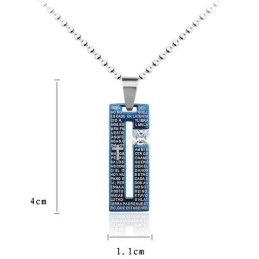 Fashion Bible Cross Blue Titanium Necklace And Diamond Pendant