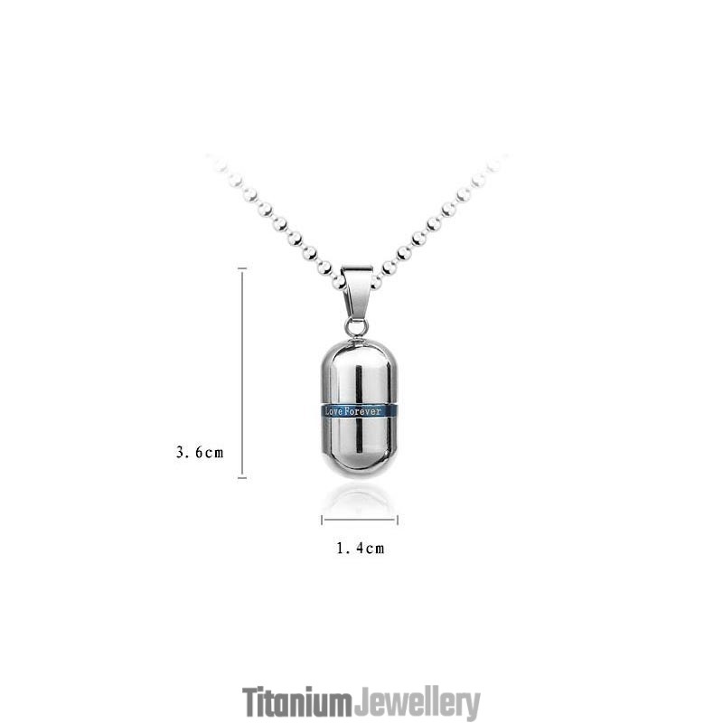 Love Forever Silver Pure Titanium Pill Pendant Necklace Love Forever Silver Pure Titanium Pill Pendant Necklace
