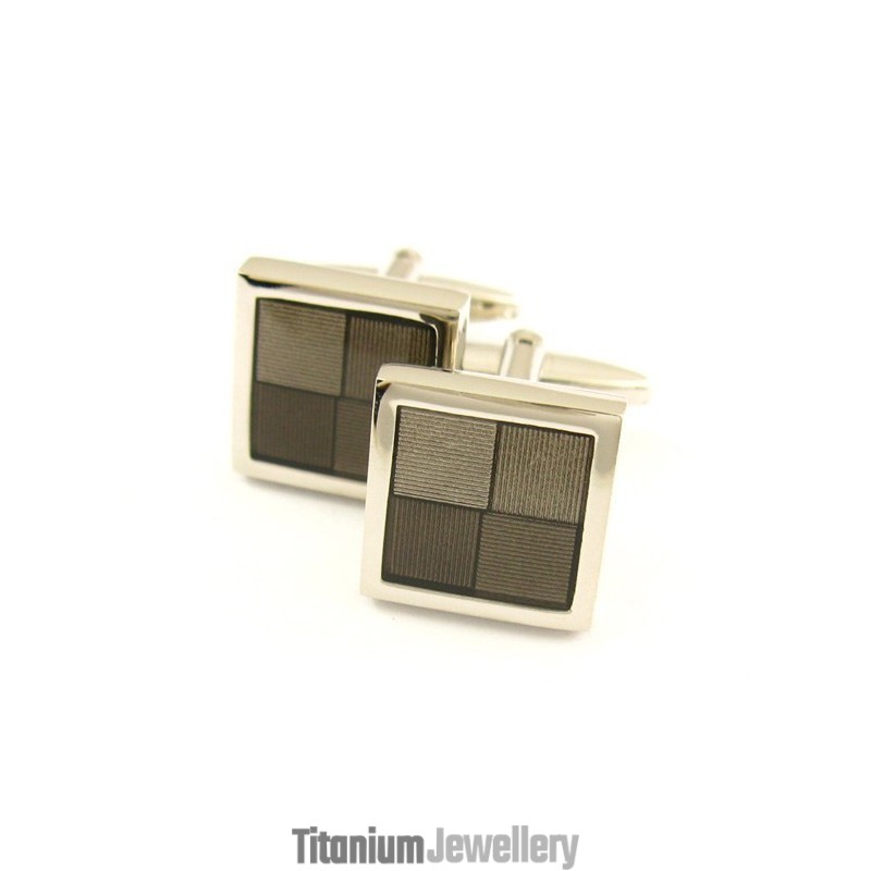 Titanium And Brown Square Funky Cufflinks Titanium And Brown Square Funky Cufflinks