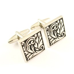 Titanium And Black Ip Plated Leaf Square Cufflinks