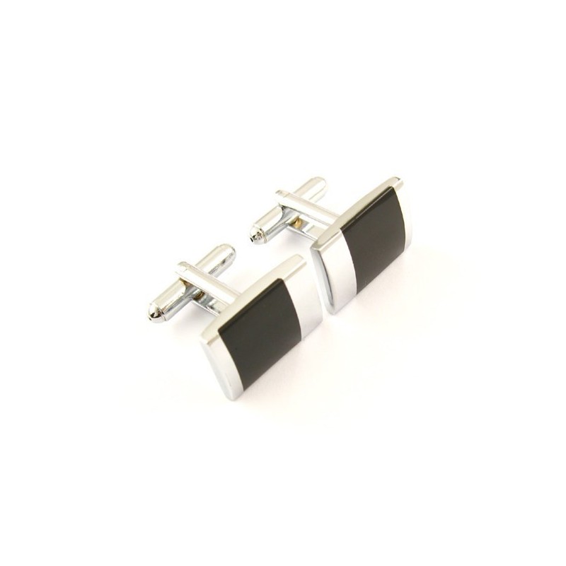 Titanium And Black Enamel Oblong Cufflinks Titanium And Black Enamel Oblong Cufflinks