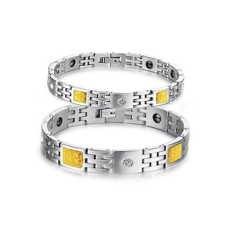 Superior Quality Health Titanium Lodestone Bracelet For Lovers With Rhinestone