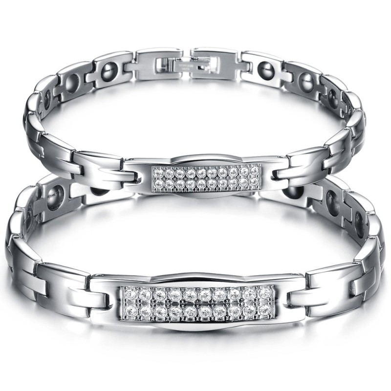 The Queen Of Quality Health Titanium Lodestone Bracelet For Lovers With Diamond The Queen Of Quality Health Titanium Lodestone Bracelet For Lovers With Diamond