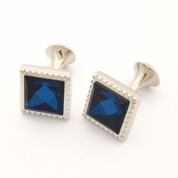 Titanium Square Cufflinks With Blue Zirconia