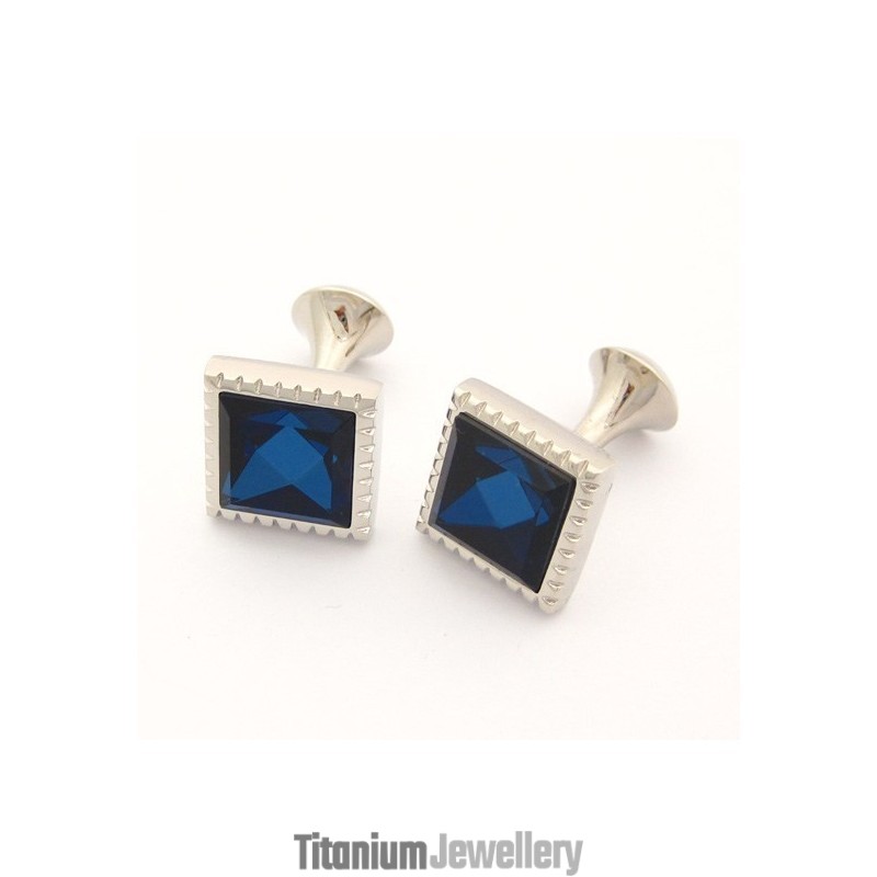 Titanium Square Cufflinks With Blue Zirconia Titanium Square Cufflinks With Blue Zirconia