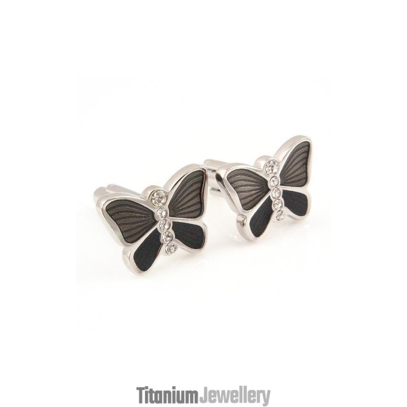 Butterfly Titanium Cufflinks With Diamonds Butterfly Titanium Cufflinks With Diamonds