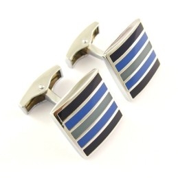 Titanium And Horizontal Stripe Square Cufflinks