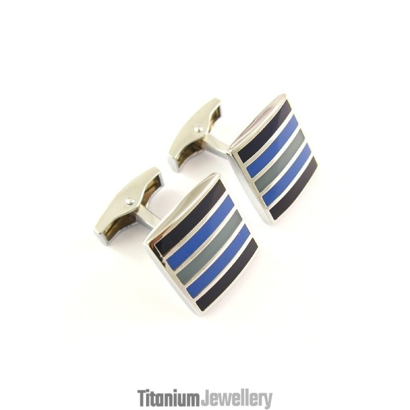 Titanium And Horizontal Stripe Square Cufflinks Titanium And Horizontal Stripe Square Cufflinks