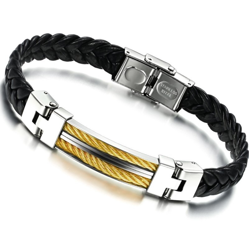 Excellent Quality Male Titanium Leather Bangle Excellent Quality Male Titanium Leather Bangle