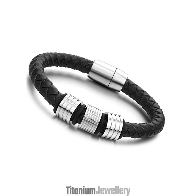 High Quality Black Titanium Leather Bangle High Quality Black Titanium Leather Bangle