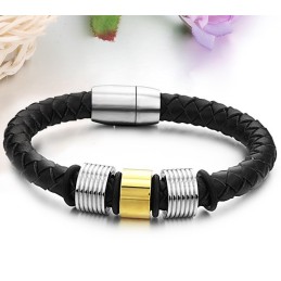 The Queen Of Quality Male Black Titanium Leather Bangle