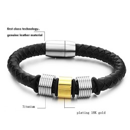 The Queen Of Quality Male Black Titanium Leather Bangle