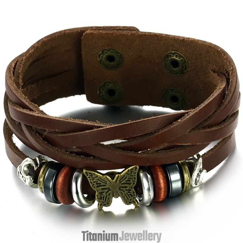 High Quality Female Butterfly Shape Titanium Leather Bangle