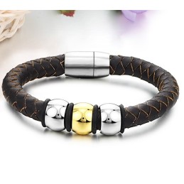 To Enjoy High Reputation At Home And Abroad Brown Titanium Leather Bangle